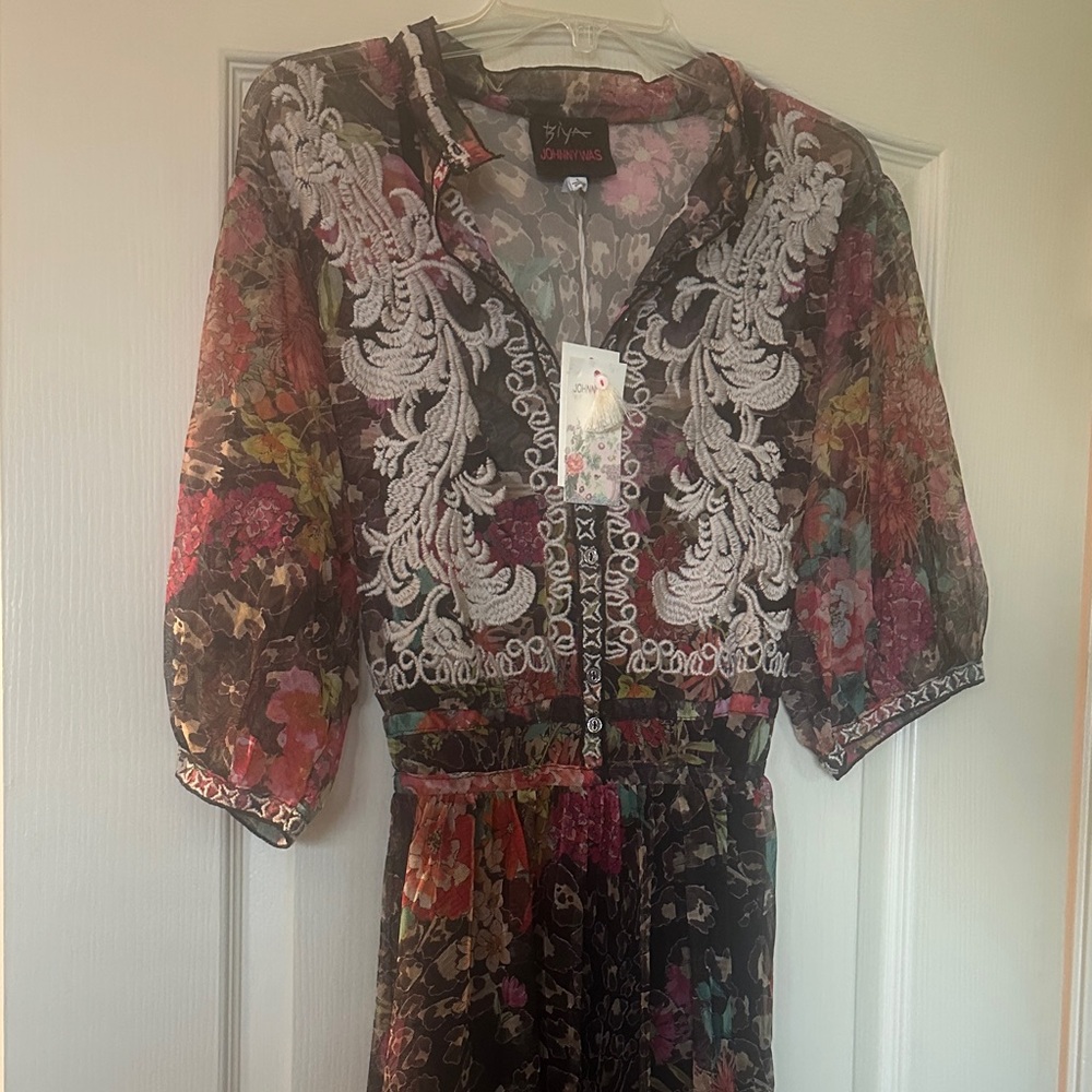 NWT Johnny Was Mazzy shirt dress wild gardenia night with slip size L